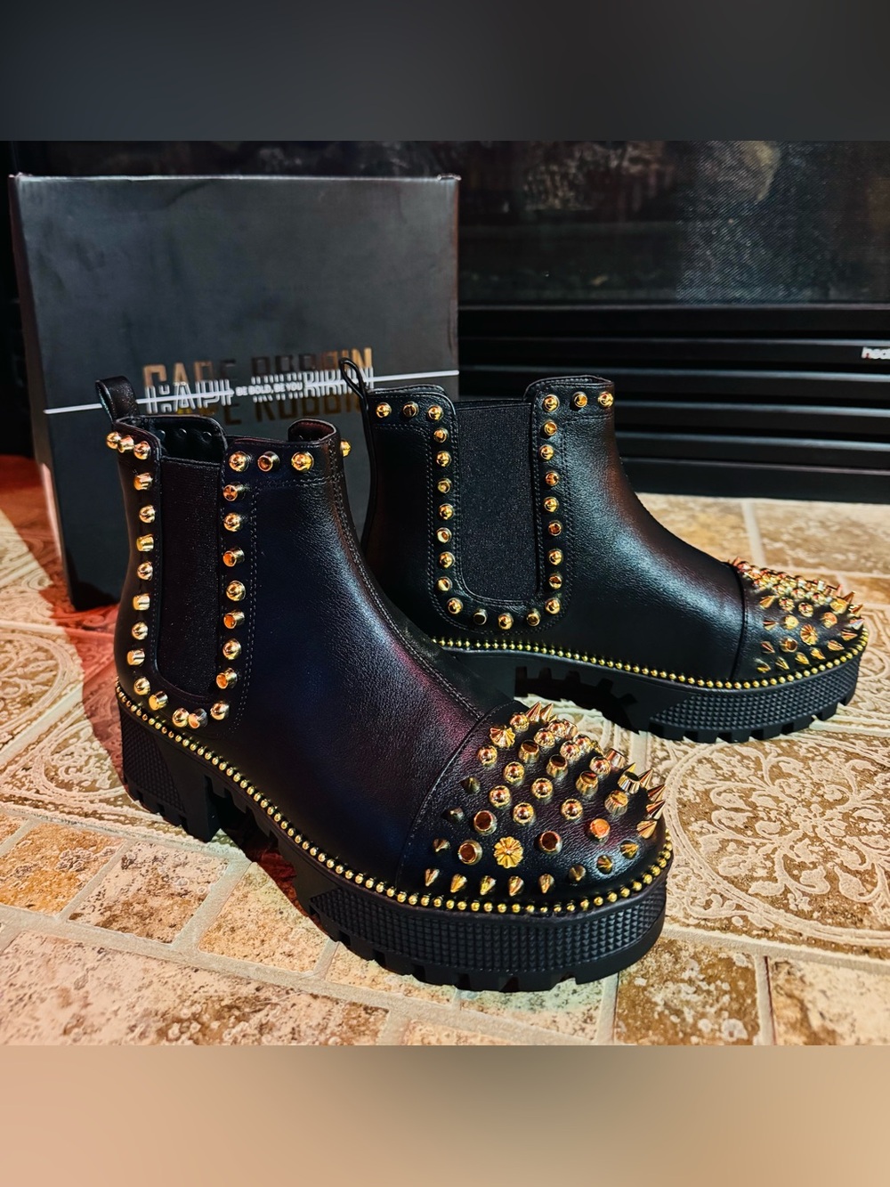 Cape Robbin Black Ankle Boots with Gold Studs - Picture 2 of 8